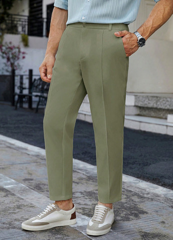 Зеленые классические, кэжуал демисезонные укороченные, прямые брюки SHEIN