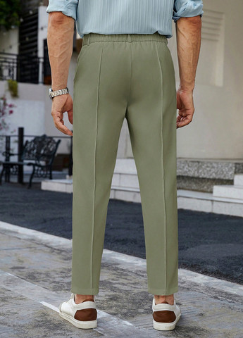 Зеленые классические, кэжуал демисезонные укороченные, прямые брюки SHEIN