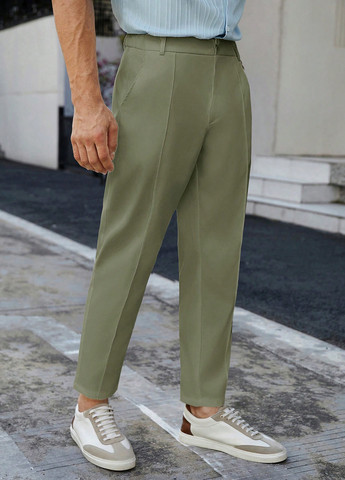 Зеленые классические, кэжуал демисезонные укороченные, прямые брюки SHEIN