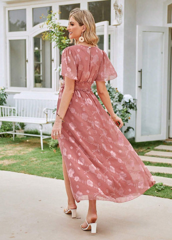 Світло-рожева кежуал сукня на запах SHEIN з квітковим принтом