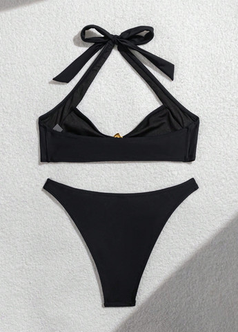 Чорний літній купальник (ліф, трусики) халтер, роздільний SHEIN