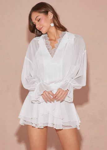 Белое кэжуал платье рубашка SHEIN однотонное