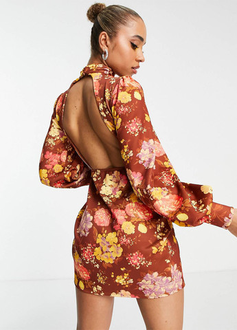 Светло-коричневое кэжуал платье с открытой спиной Asos с цветочным принтом