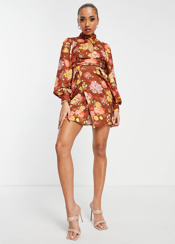 Світло-коричнева кежуал сукня з відкритою спиною Asos з квітковим принтом