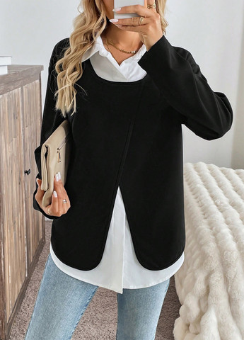 Комбинированная блуза на запах SHEIN