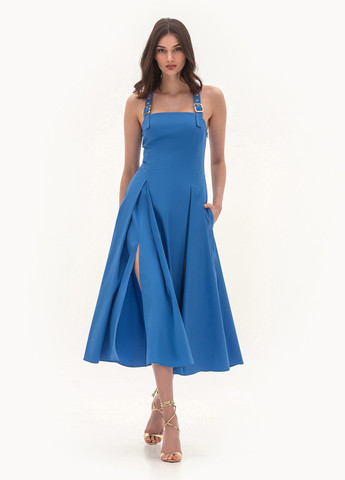 Голубое кэжуал платье клеш BGL однотонное
