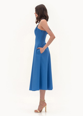 Голубое кэжуал платье клеш BGL однотонное