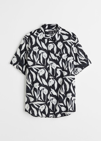 Черно-белая кэжуал рубашка с цветами H&M