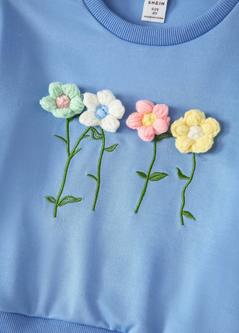 SHEIN свитшот однотонный голубой кэжуал полиэстер