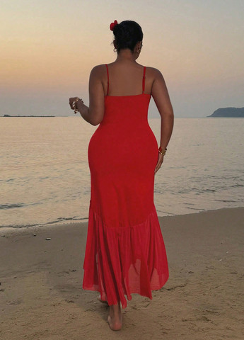 Красное кэжуал платье силуэтная, годе SHEIN однотонное