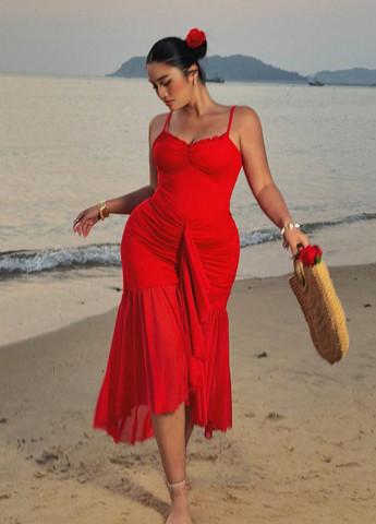 Красное кэжуал платье силуэтная, годе SHEIN однотонное