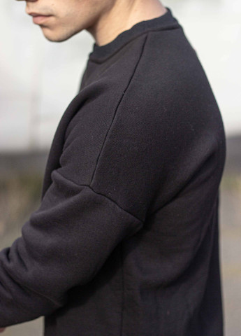 Свитшот зима Black Custom Wear - Прямой крой однотонный черный кэжуал хлопок - (251879737)