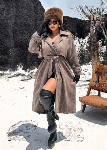 Светло-коричневое зимнее Пальто двубортное SHEIN