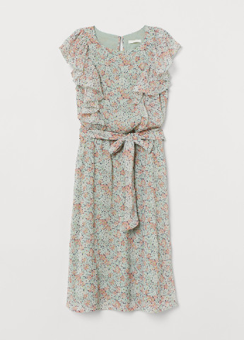Мятное кэжуал платье для кормящих клеш H&M с цветочным принтом