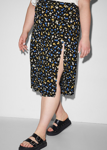 Черная кэжуал цветочной расцветки юбка C&A