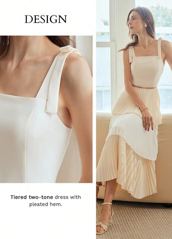 Кремовое праздничный, вечернее, деловое платье с открытой спиной, плиссированное, а-силуэт SHEIN колор блок