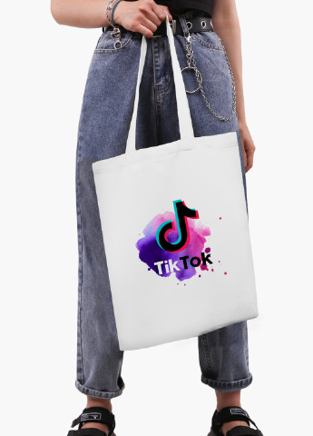 Еко сумка шоппер біла ТікТок (TikTok) (9227-1940-WT-2) екосумка шопер 41*35 см MobiPrint (219111077)
