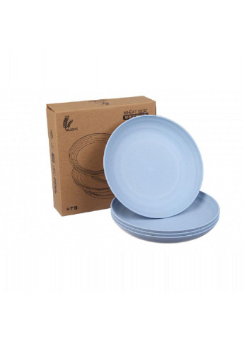 Набор: 4 шт. эко-тарелок (диаметр 20 см), голубй (68-1052) No Brand тёмно-голубые
