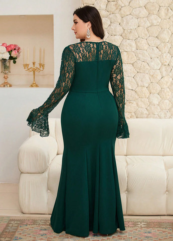 Зеленое праздничный, вечернее платье годе SHEIN однотонное