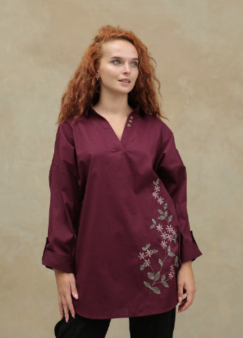 Бордова демісезонна бордо блуза - туніка з вишивкою "ніжні квіточки" в пастельних тонах INNOE Блузка