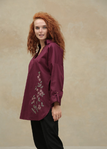 Бордова демісезонна бордо блуза - туніка з вишивкою "ніжні квіточки" в пастельних тонах INNOE Блузка