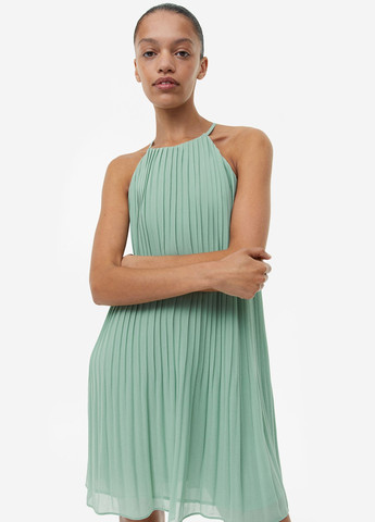 М'ятна кежуал сукня плісована H&M однотонна