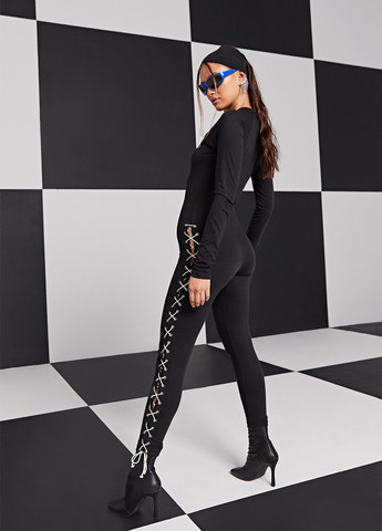 Комбинезон Missguided комбинезон-брюки однотонный чёрный кэжуал трикотаж, полиэстер