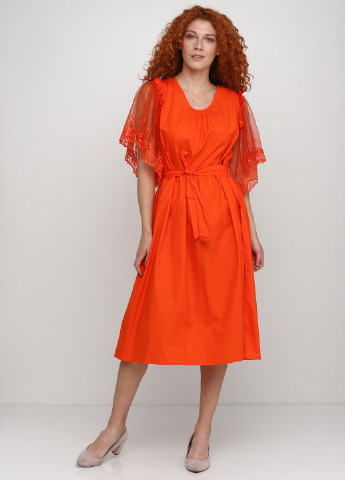 Оранжевое кэжуал платье клеш Exquiss Paris однотонное