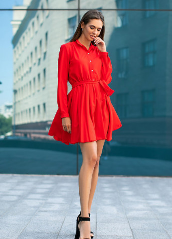 Красное кэжуал легкое красное мини-платье с расклешенной юбкой SL.IRA однотонное
