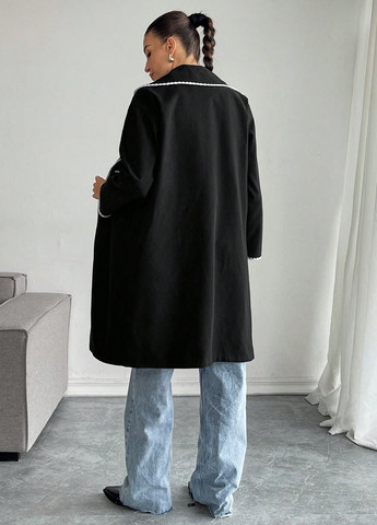 Черно-белое демисезонное Пальто двубортное SHEIN