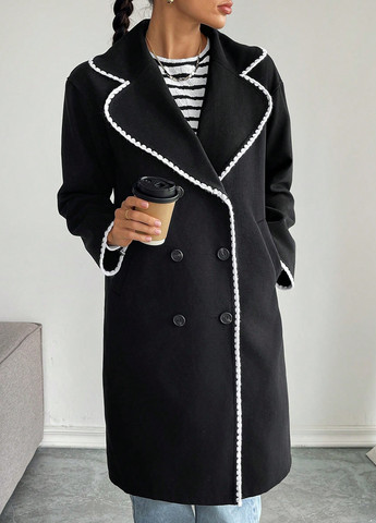 Черно-белое демисезонное Пальто двубортное SHEIN