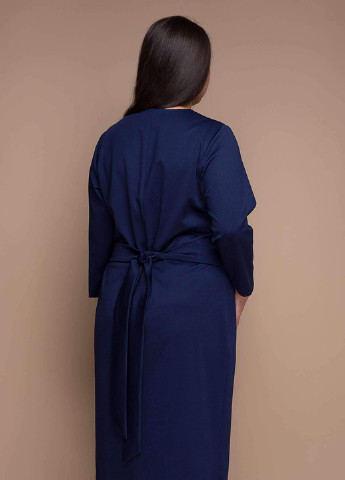 Темно-синее кэжуал платье с имитацией запаха келли темно-синее Tatiana однотонное
