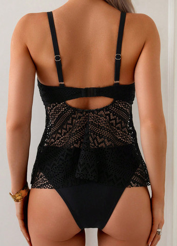 Черный летний купальник (топ, трусики) танкини, раздельный SHEIN