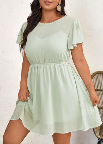 Мятное кэжуал платье SHEIN однотонное