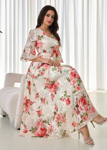 Комбінована святковий сукня кльош SHEIN з квітковим принтом