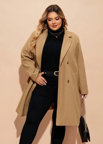 Песочное демисезонное Пальто двубортное SHEIN