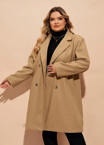 Песочное демисезонное Пальто двубортное SHEIN