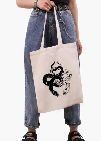 Еко сумка шоппер біла Інь Янь Змії (Yin Yang Snake) (9227-2850-WT-1) Еко сумка шоппер біла 41*35 см MobiPrint (221682984)