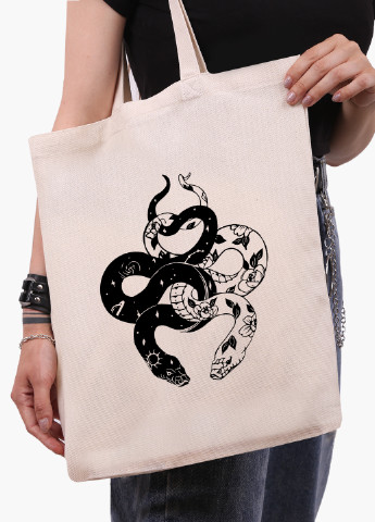 Еко сумка шоппер біла Інь Янь Змії (Yin Yang Snake) (9227-2850-WT-1) Еко сумка шоппер біла 41*35 см MobiPrint (221682984)