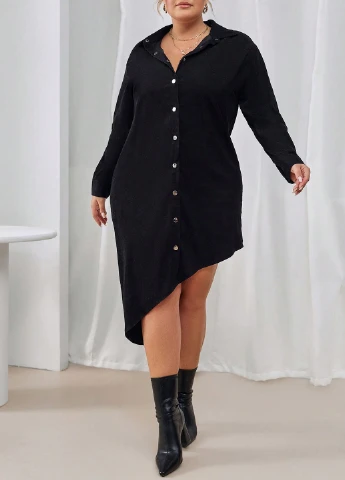 Черное кэжуал платье рубашка SHEIN однотонное