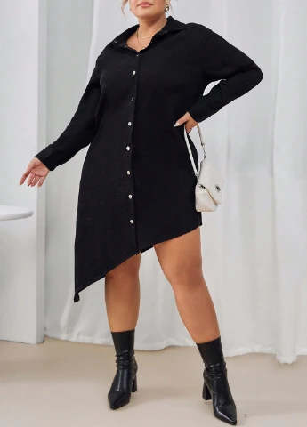 Черное кэжуал платье рубашка SHEIN однотонное