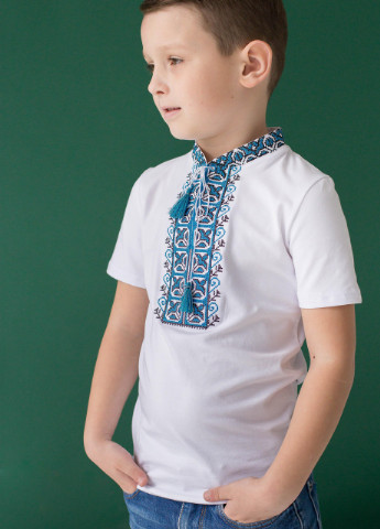 Вишиванка для хлопчика з коротким рукавом Дем'янчик блакитна вишивка Melanika (228500226)