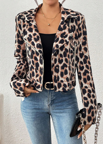 Коричнева демісезонна куртка косуха, байкерська SHEIN