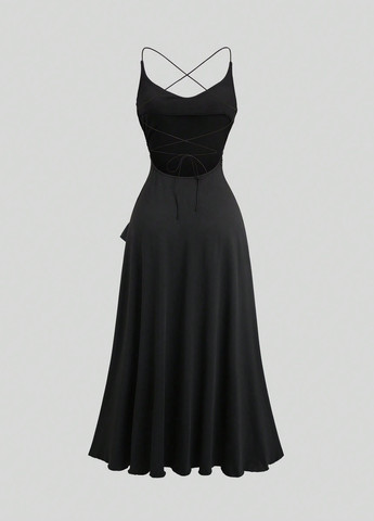 Черное кэжуал платье с открытыми плечами SHEIN однотонное