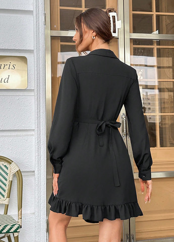 Черное кэжуал платье на запах SHEIN однотонное