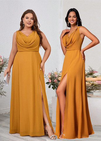 Помаранчева вечірня, святковий сукня в стилі армпір SHEIN однотонна