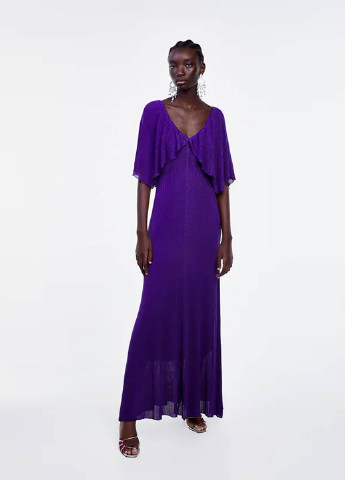 Фіолетова вечірня плаття, сукня а-силует Zara однотонна
