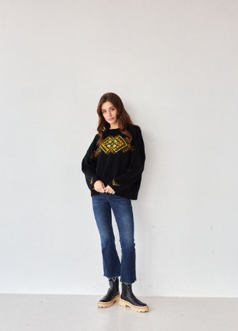 Джемпер oversize Этно черный с желтым + оранжевым. MEREZHKA (254774489)