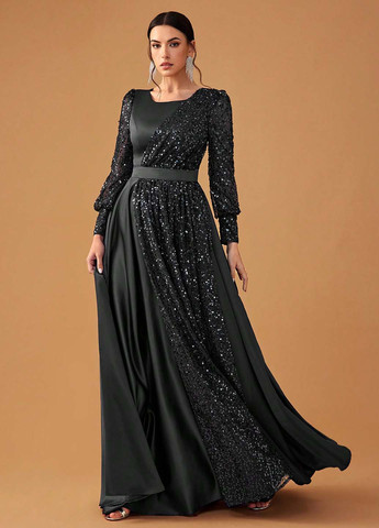 Чорна вечірня сукня в стилі армпір SHEIN однотонна