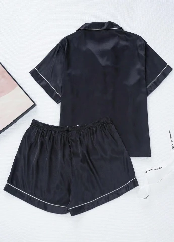 Черная всесезон пижама (рубашка, шорты) рубашка + шорты SHEIN